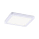 VariFit LED Einbaupanel Areo Weiß auf weißem Hintergrund, eckiges Design, 175x175mm, 6,5 Watt Leistung.