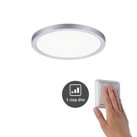 Panneau encastré VariFit LED Areo avec variateur à 3 niveaux Chrome IP44, plafonnier rond avec fonction de variation.