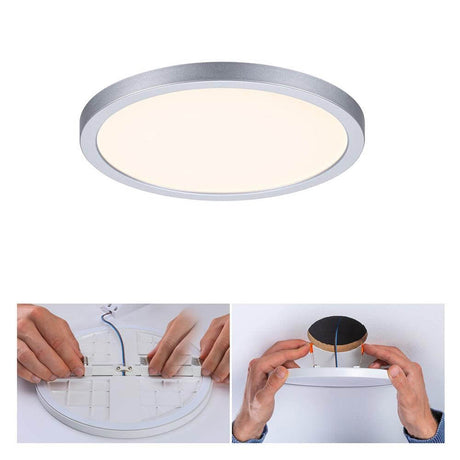 VariFit LED Einbaupanel Areo mit 3-Stufen-Dimmer Rund Matt-Chrom in Installation mit flexibler Montagemöglichkeit.