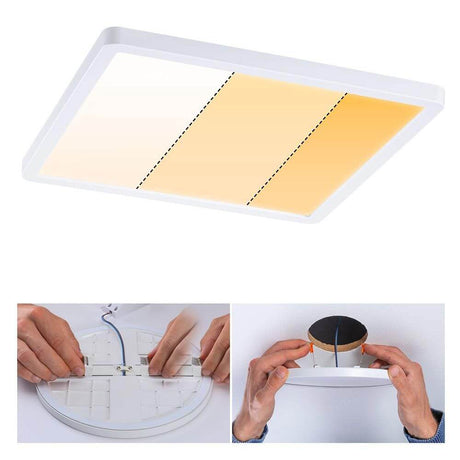 VariFit LED Einbaupanel Areo Eckig 23 x 23cm Wärme-Dimmbar mit verschiedenen Lichtfarben und Montageanleitung.