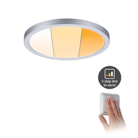 VariFit LED Einbaupanel Dim-to-Warm Areo Rund Chrom-Matt mit dimmbarem Lichtfarbe Schalter.