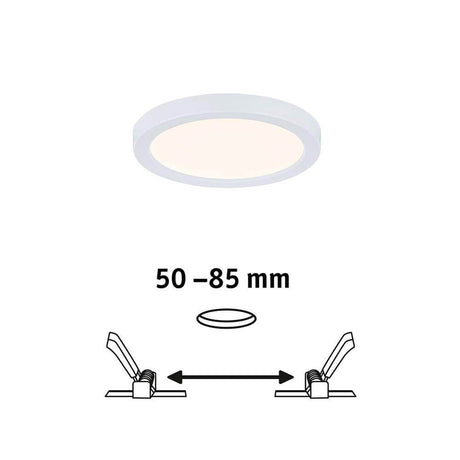 VariFit LED recessed panel Areo round 3000K white with flexible installation depth from 50 to 85 mm.