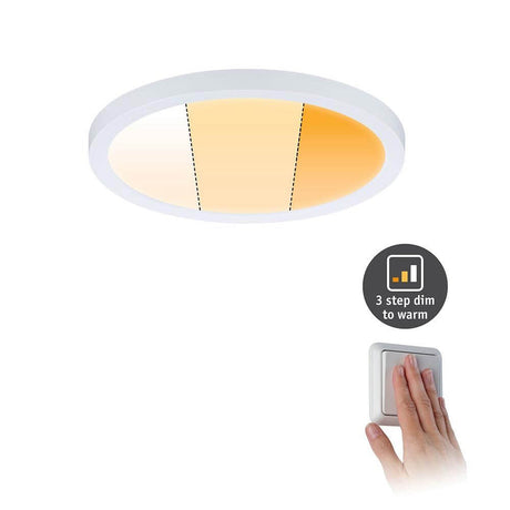 VariFit LED Einbaupanel Dim-to-Warm Areo CCT Weiß-Matt mit dimmbarer Lichtfarbe und Bedienung über Lichtschalter.