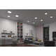 VariFit Areo LED Einbaupanel Smart Home Zigbee CCT-Dim IP44 in modernem Wohnzimmer montiert, eckiges 230x230 mm Einbaupanel für blendfreies Tunable White Licht