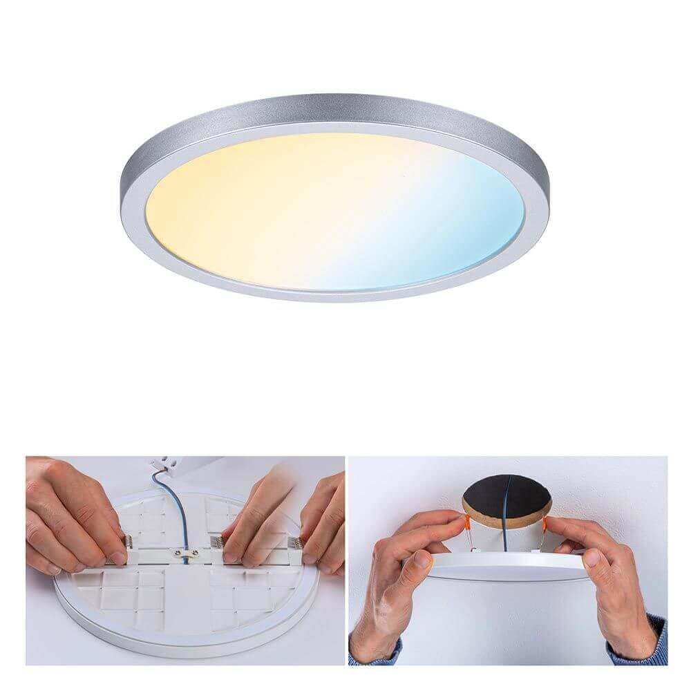 VariFit LED Einbaupanel Areo in Rundform mit montierten Anschlüssen und anpassbarem Licht.