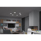VariFit LED Einbaupanel Smart Home Zigbee Veluna Ø 21,5cm in modernem Wohnraum mit Kamin und eleganter Beleuchtung.