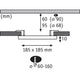 Technische Zeichnung der VariFit LED Deckenlampe Veluna mit Abmessungen 185x185mm und Montageangaben.