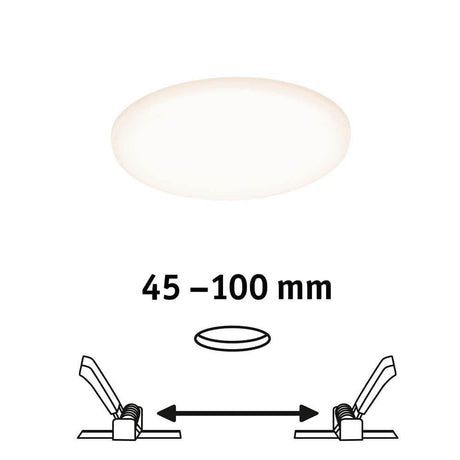 VariFit LED recessed panel Veluna Ø 12.5 cm round satin with adjustable spring clips from 45 to 100 mm.