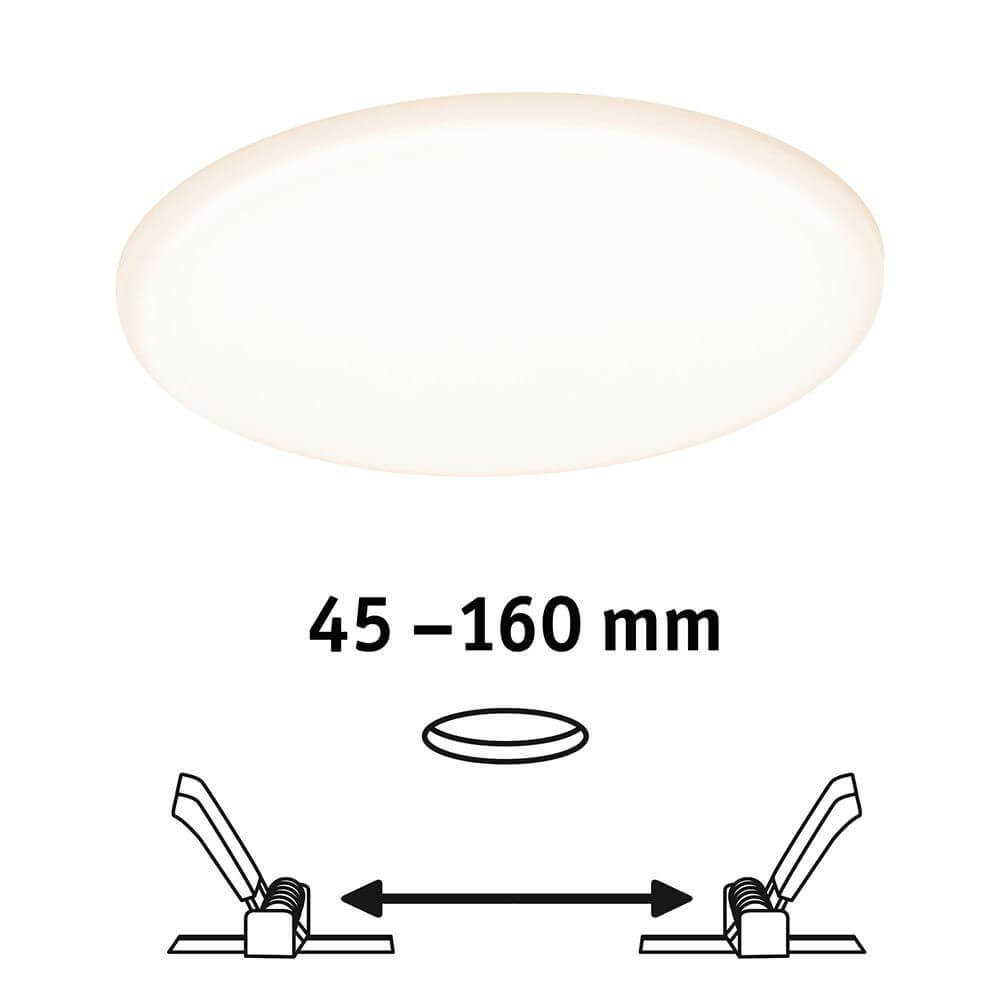 VariFit LED Einbaupanel Veluna Ø 18,5cm Satiniert IP44 mit Einstellbereich von 45 bis 160 mm für einfache Montage.
