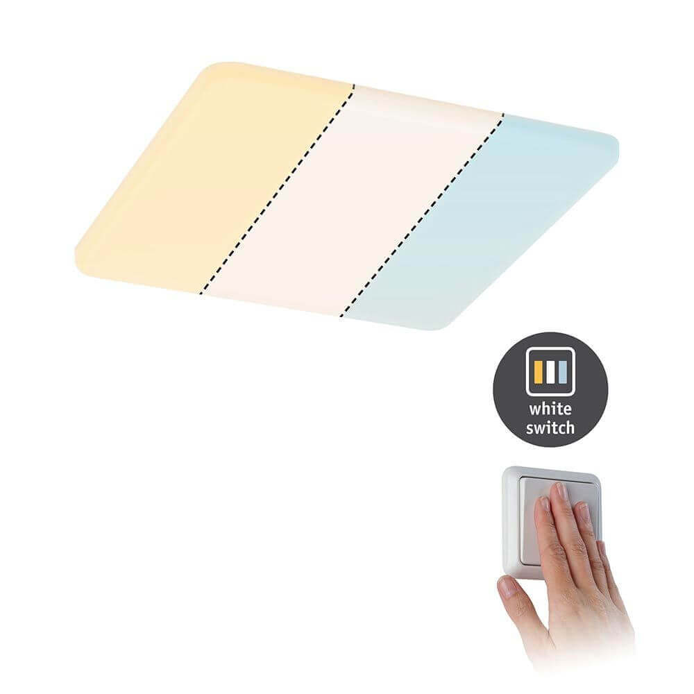 VariFit LED Einbaupanel Veluna Eckig mit CCT-Switch in Weiß und Klar, perfekt für Badezimmer und Feuchträume.
