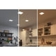 VariFit LED Einbaupanel Veluna Eckig CCT-Switch Weiß, Klar in verschiedenen Lichtfarben in einem Küchenraum.