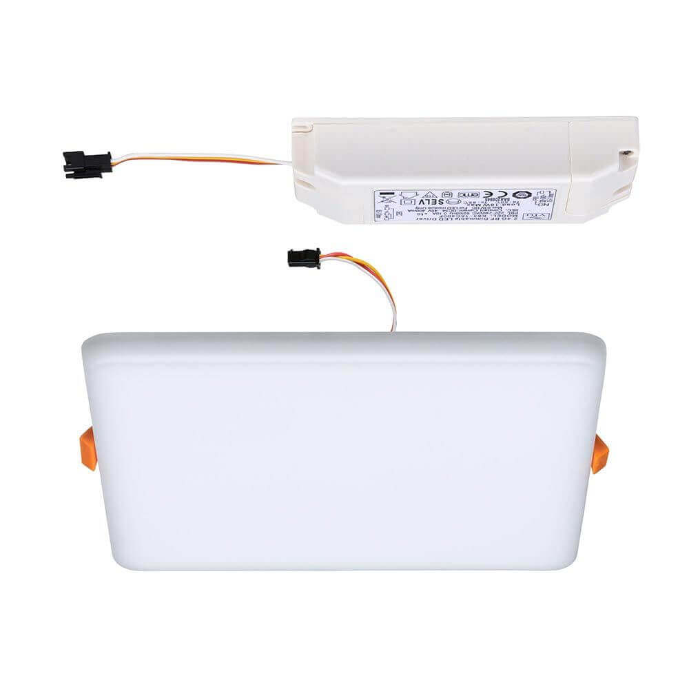 VariFit LED Einbaupanel Veluna Eckig CCT-Switch in Weiß, mit transparentem Diffusor und montierbarem Trafo.