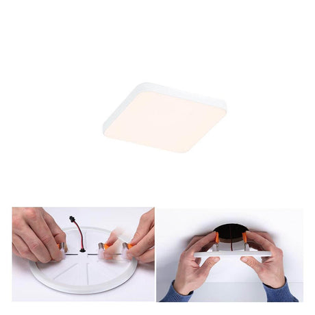 VariFit LED recessed panel Veluna Edge square mounted with flexible installation adapter.