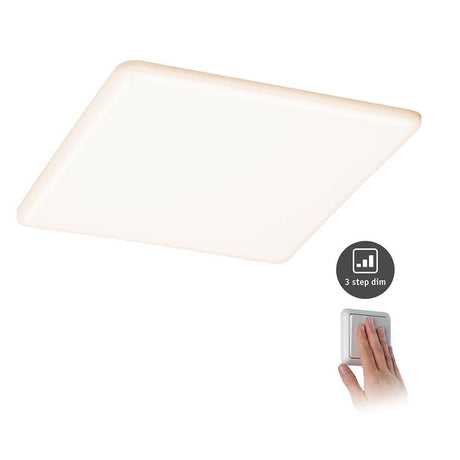 VariFit LED recessed panel Veluna with 3-step dimmer, frameless 21W ceiling panel in warm white with infinitely adjustable VariFit installation height and 3-step-dim