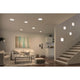 VariFit LED Einbaupanel Veluna mit 3-Stufen-Dimmer Ø 21,5cm Satiniert in modernem Wohnraum mit Decken- und Wandbeleuchtung.