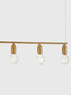 Veda Pendelleuchte 128cm in Gold mit drei klaren Glaskugeln, ideal für modernes Scandi-Design.