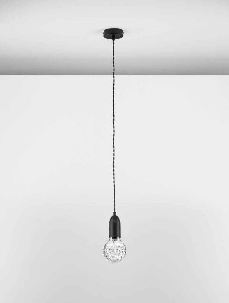 Veda Pendelleuchte G9 in Schwarz, aus Aluminium und Glas, ideal für moderne und Vintage-Interieurs.