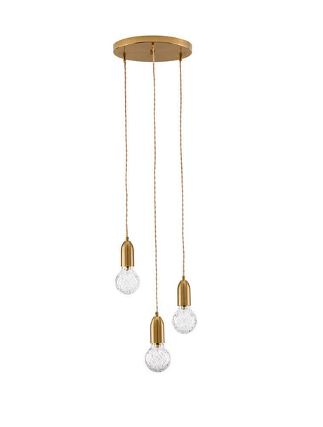 Veda pendel G9 3-pære Ø 30cm i guld med glaslamper, elegant rumbelysning.