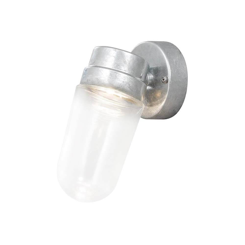 Vega LED Außenwandleuchte 3000K galvanisierter Stahl, klares Glas mit klarem Lampenschirm.