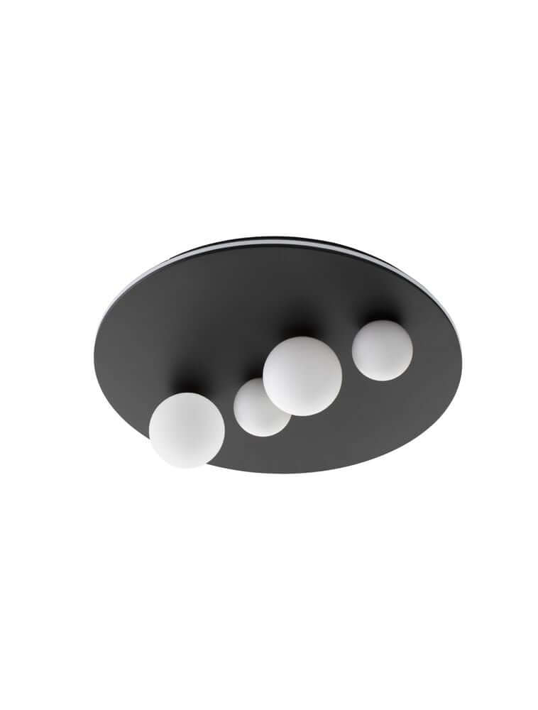 Velna LED Deckenleuchte 4-flammig Ø 62,2cm 3000K Schwarz mit vier Glaskugeln in elegantem Design.