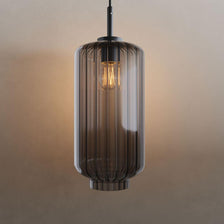 s.luce Velo Suspension en verre, longueur de suspension 150 cm, noire, éclairée dans un design en verre fumé.