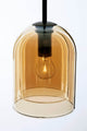 Velor Pendelleuchte E27 mit bernsteinfarbenem Rauchglas und schwarzem Stahl, Durchmesser 18 cm, dimmbar.