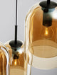 Hängelampe Velor in bernsteinfarbenem Glas mit E27 Fassung, 3-flammig, für modernes Art-Deco-Interieur.