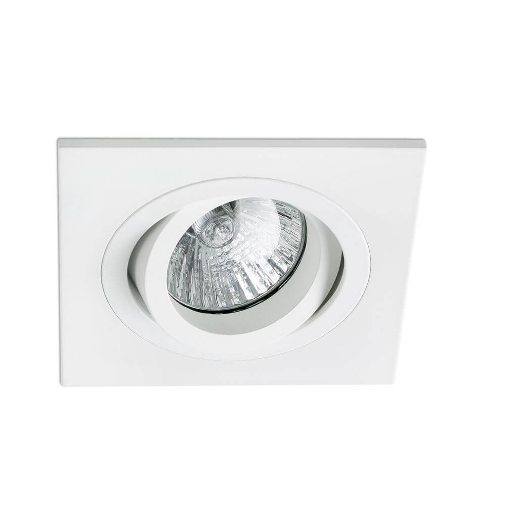 Verstellbare Einbauleuchte RADÓN Quadratisch GU10 Weiß in weißer Farbe mit runder Lichtquelle.