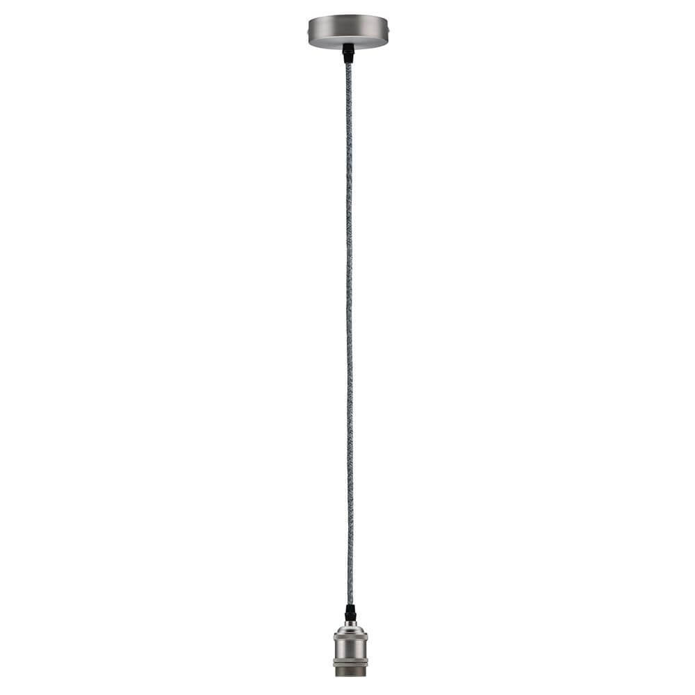 Vintage-Pendel mit E27-Fassung Grau Nickel-Gebürstet mit stilvollem Kabel und Metallaufhängung.