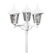 Virgo luminaire head, 3-piece, for mast light White, smoke-colored with three lampshades.