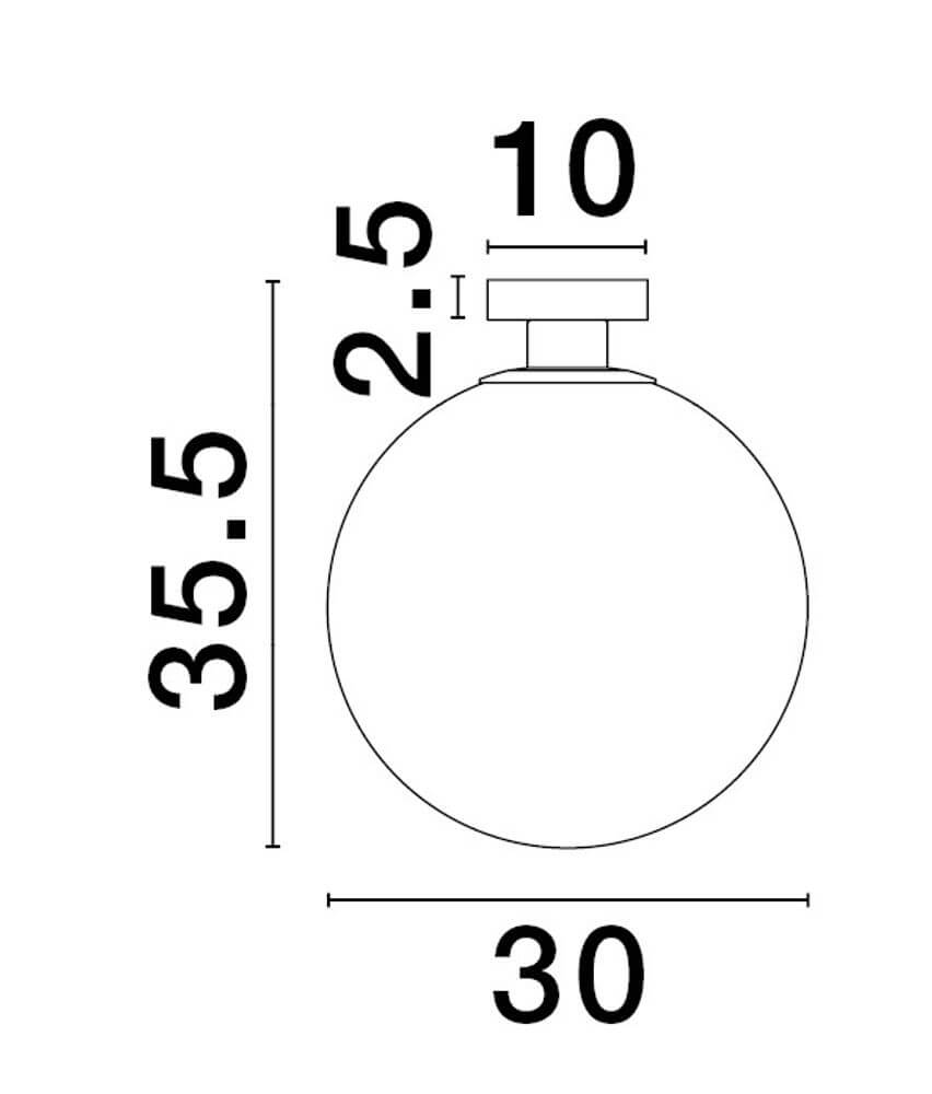 Vita Deckenleuchte E27 Gold, Weiß Maßzeichnung mit Größe 35,5 cm und Durchmesser 30 cm.