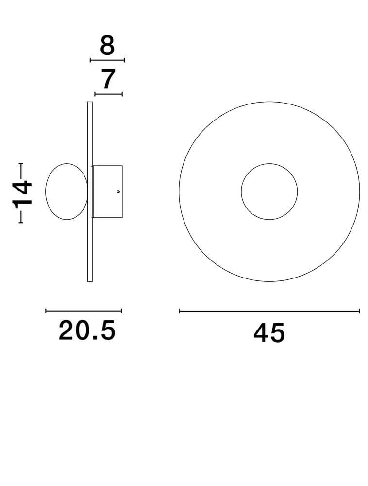 Vrahos Wandleuchte G9 Ø 44,5cm Beton Rot technische Zeichnung mit Abmessungen 45 cm Durchmesser, Tiefe 20,5 cm
