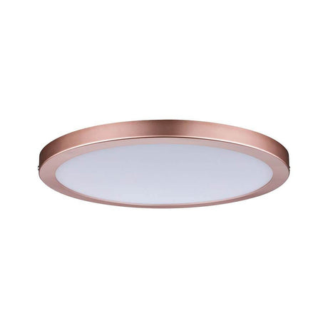 Wandleuchte Atria LED-Panel 300mm 19W 4000K Rosegold in flacher, runder Form mit rosegoldenem Rahmen.