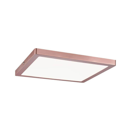 Applique murale Atria LED-Panel 300x300mm 20W 4000K or rose mat dans une forme plate et carrée avec une lumière blanc neutre.
