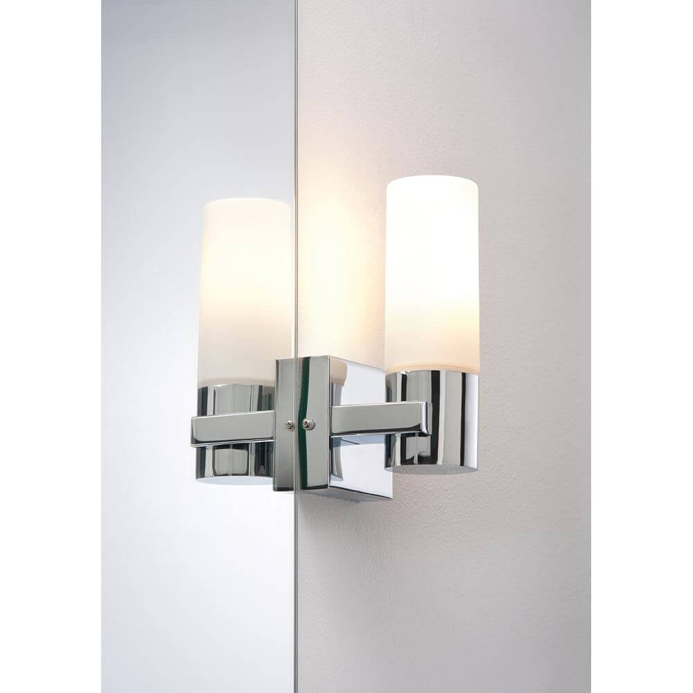 Wandleuchte Gemini WL IP44 max. 40W E14 2er Pack Chrom Satin Glas an Wand montiert