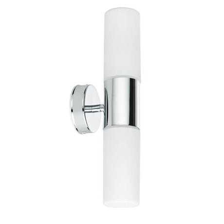 Lenia wall light IP44 max. 2x40W E14 chrome opaque glass with a modern design and splash protection.
