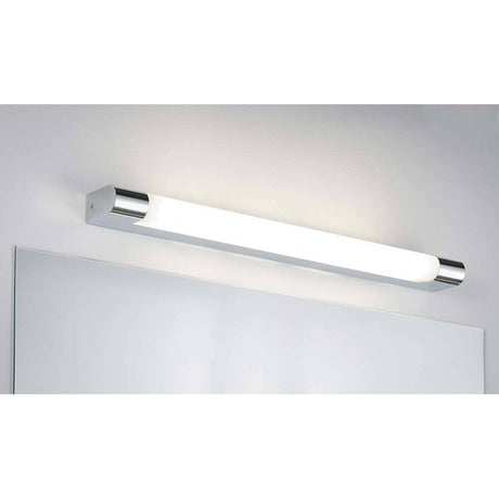 Mizar wall light IP44 LED 10.5W 630mm chrome white acrylic on a wall above a mirror.