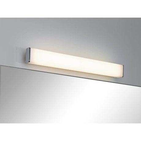 Nembus wall light IP44 LED 9W 600mm chrome white acrylic mounted above a mirror.