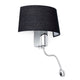 Wandlampe HOTEL mit LED-Lesearm Chrom, Schwarz - elegante Wandlampe mit flexibler Leselampe