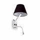 Wandlampe MOMA-2 mit LED-Lesearm Chrom, Schwarz in elegantem Design mit schwarzem Lampenschirm.