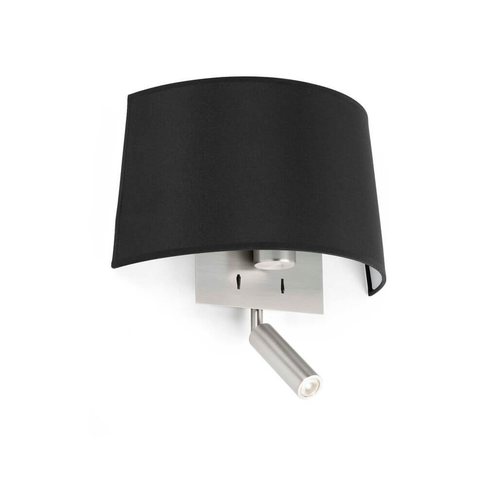 Wandlampe VOLTA mit LED-Leselicht 2700K Nickel, Schwarz