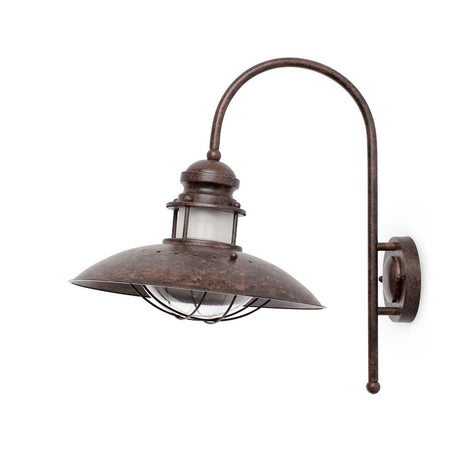 Wandlampe WINCH Braun mit rustikalem Design und geschütztem Lampenschirm für stilvolle Beleuchtung.