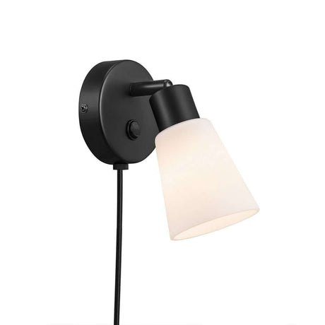Applique Cole avec base noire et abat-jour blanc, idéale pour les intérieurs modernes.