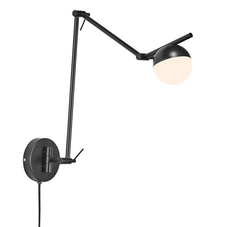 Contina wall light with a black frame and opal white glass shade for glare-free light