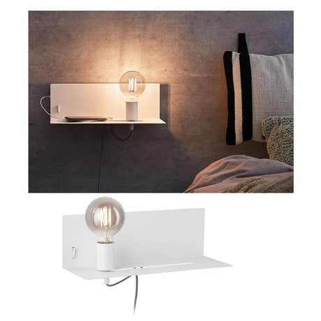 Wandleuchte Devara Dimmbar Weiß mit integrierter Ablage und dimmbarem Licht, ideal für Schlafzimmer und Flur.