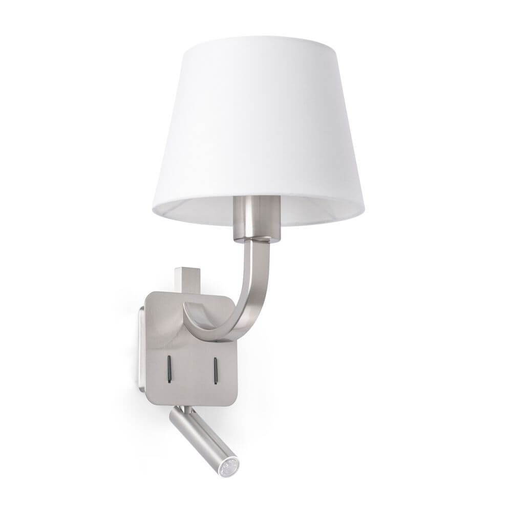 Wandleuchte ESSENTIAL mit LED-Lesearm Nickel-Matt, Weiß