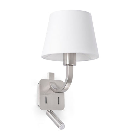 Wandleuchte ESSENTIAL mit LED-Lesearm Nickel-Matt, Weiß - modernes Design mit praktischem Lesearm