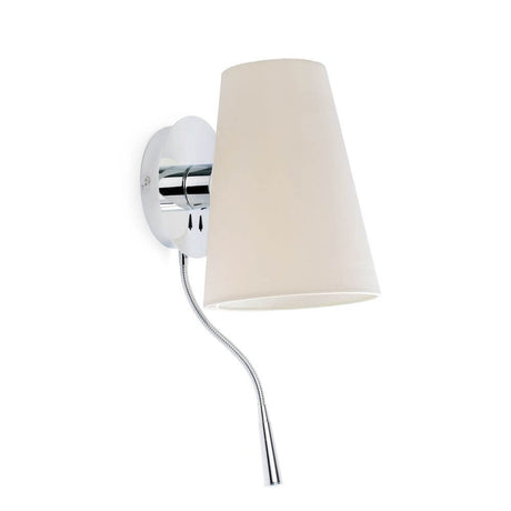 Wandleuchte LUPE mit LED-Leselicht Chrom, Weiß - moderne Wandlampe mit flexiblem Leselicht.