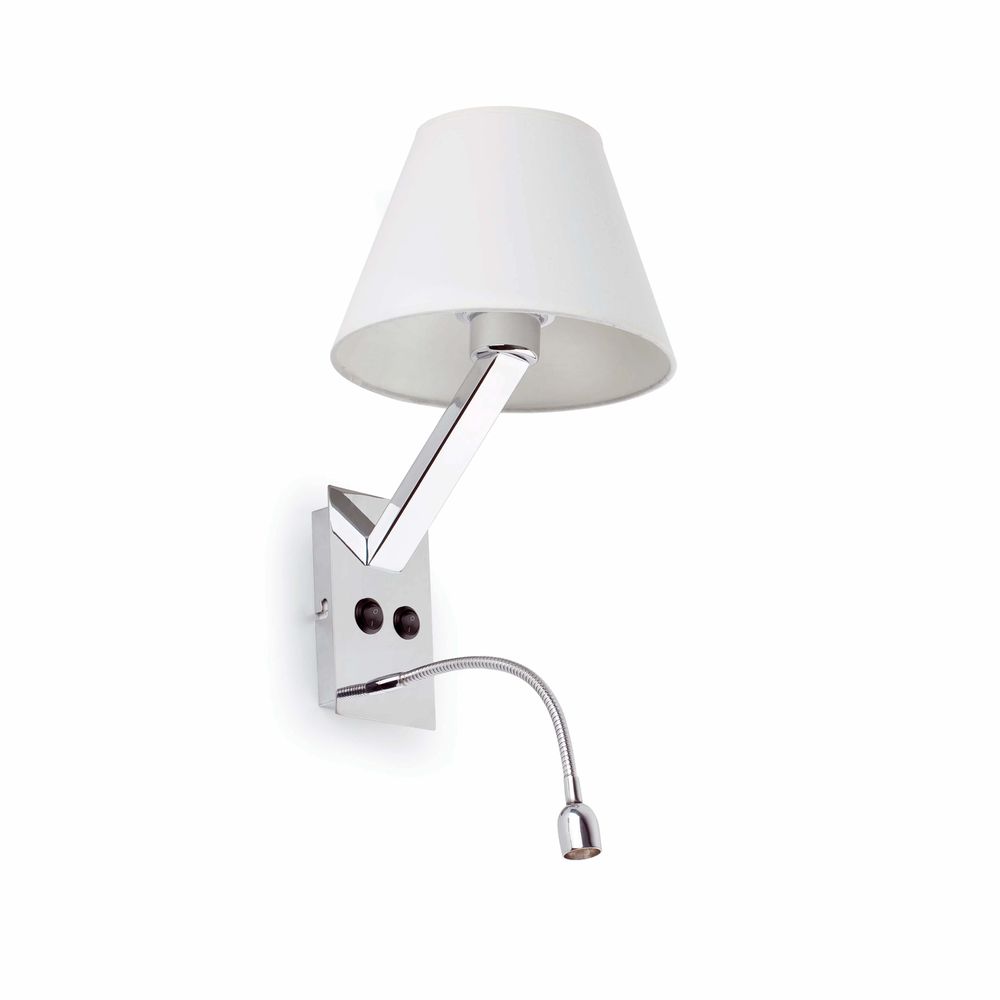 Wall Lamp MoMA-2 con braccio di lettura a led Chrome, bianco