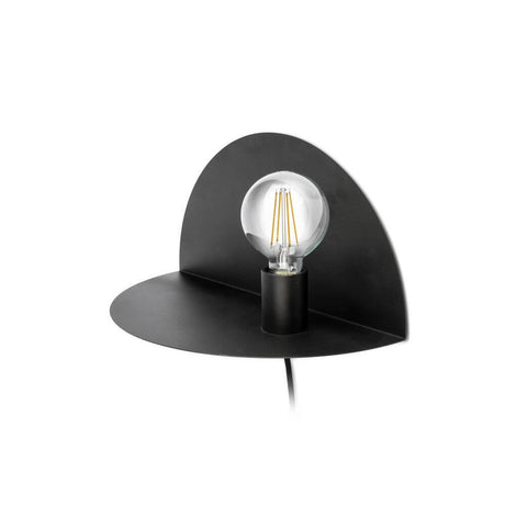 Wandleuchte Nit Schwarz mit Regal, moderne Design-Wandleuchte mit gebogenem Kreis und Regal.
